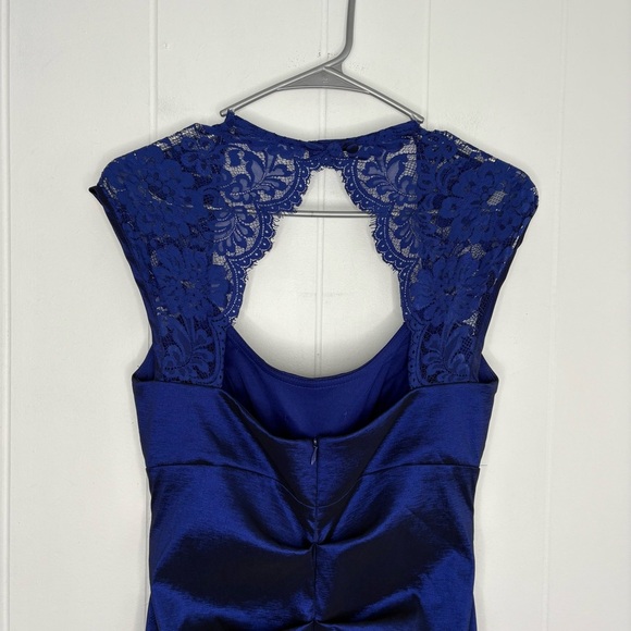 Xscape Cap-Sleeve Lace Ruched Gown Dress Event Evening Royal Blue Women’s Size 8 - Picture 6 of 9